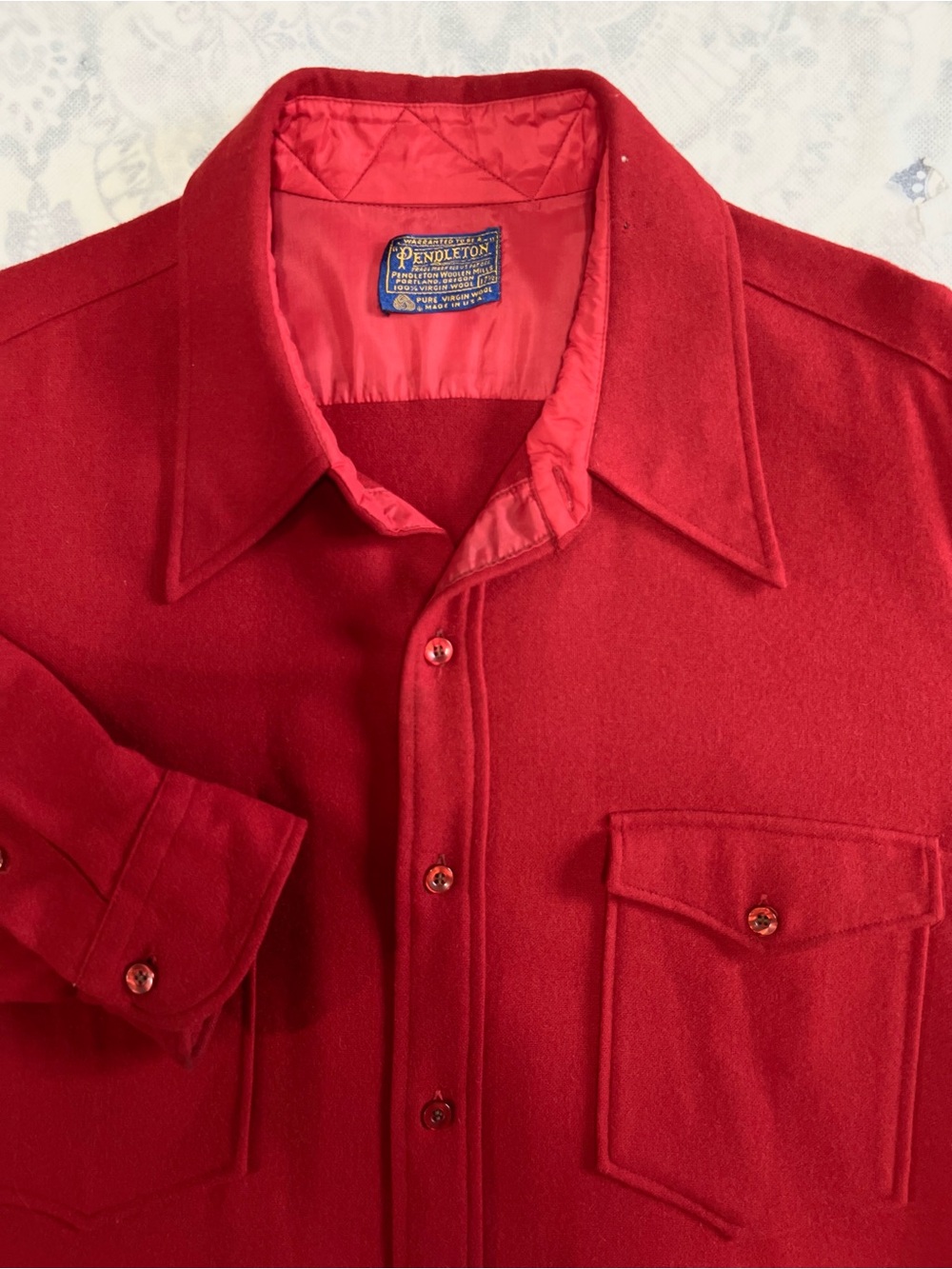 Vtg 70s Pendleton Wool Shirt 17.5 XL Solid Red Field CPO Flannel USA Shacket